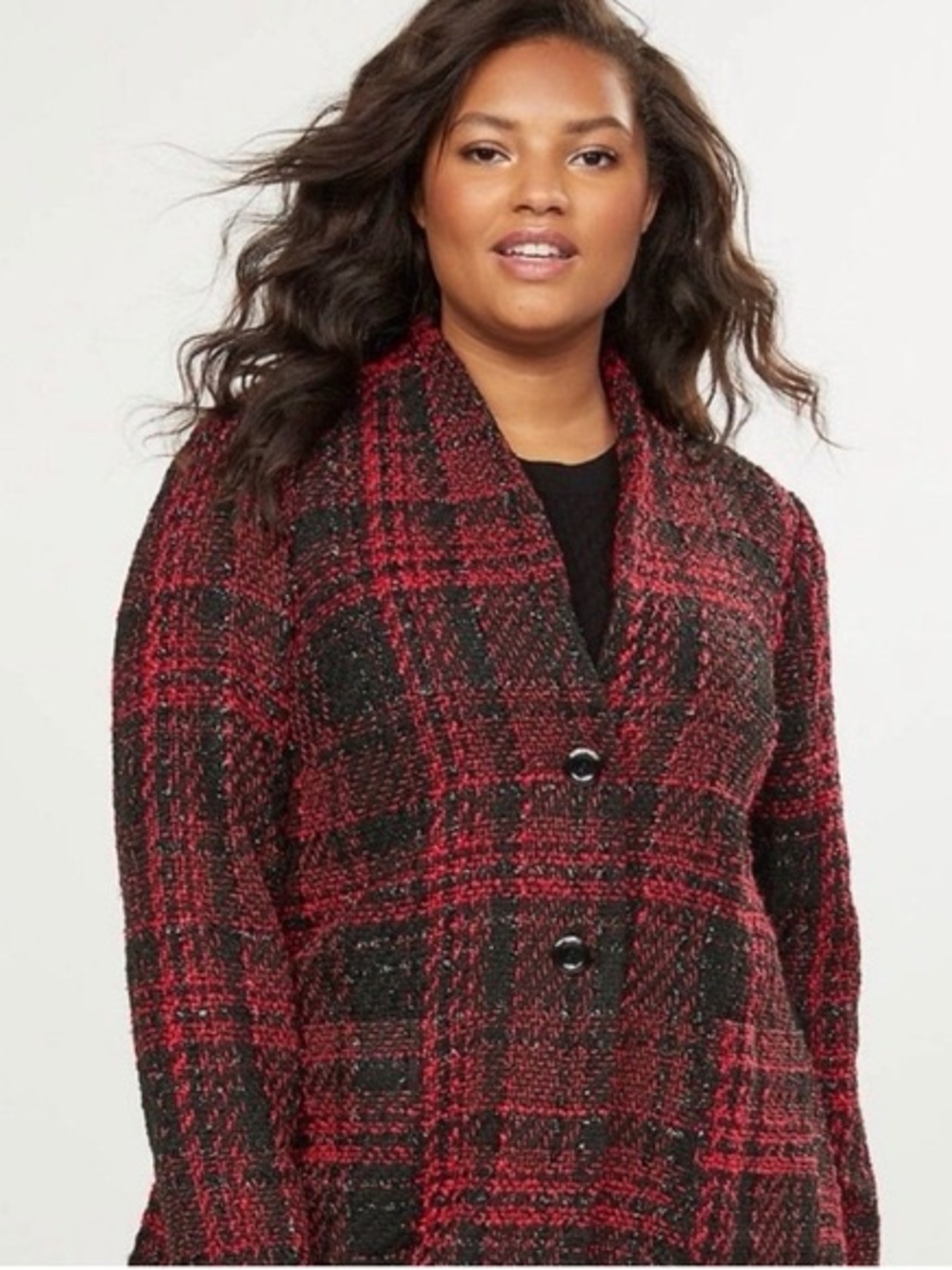 Lane Bryant Red and Black Plaid Bouclé Blazer Jacket